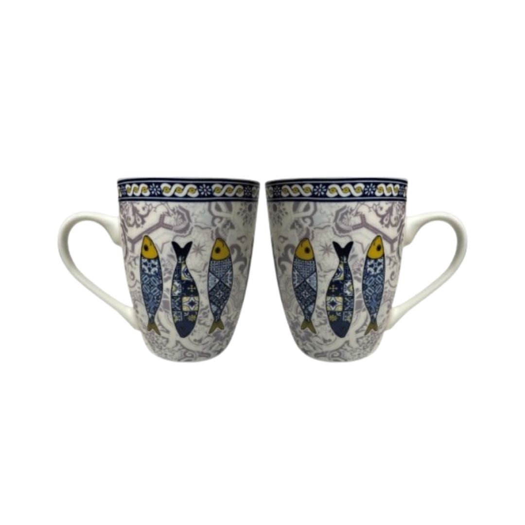 Set of 2 Porcelain Mug with Sardine Azulejo Design