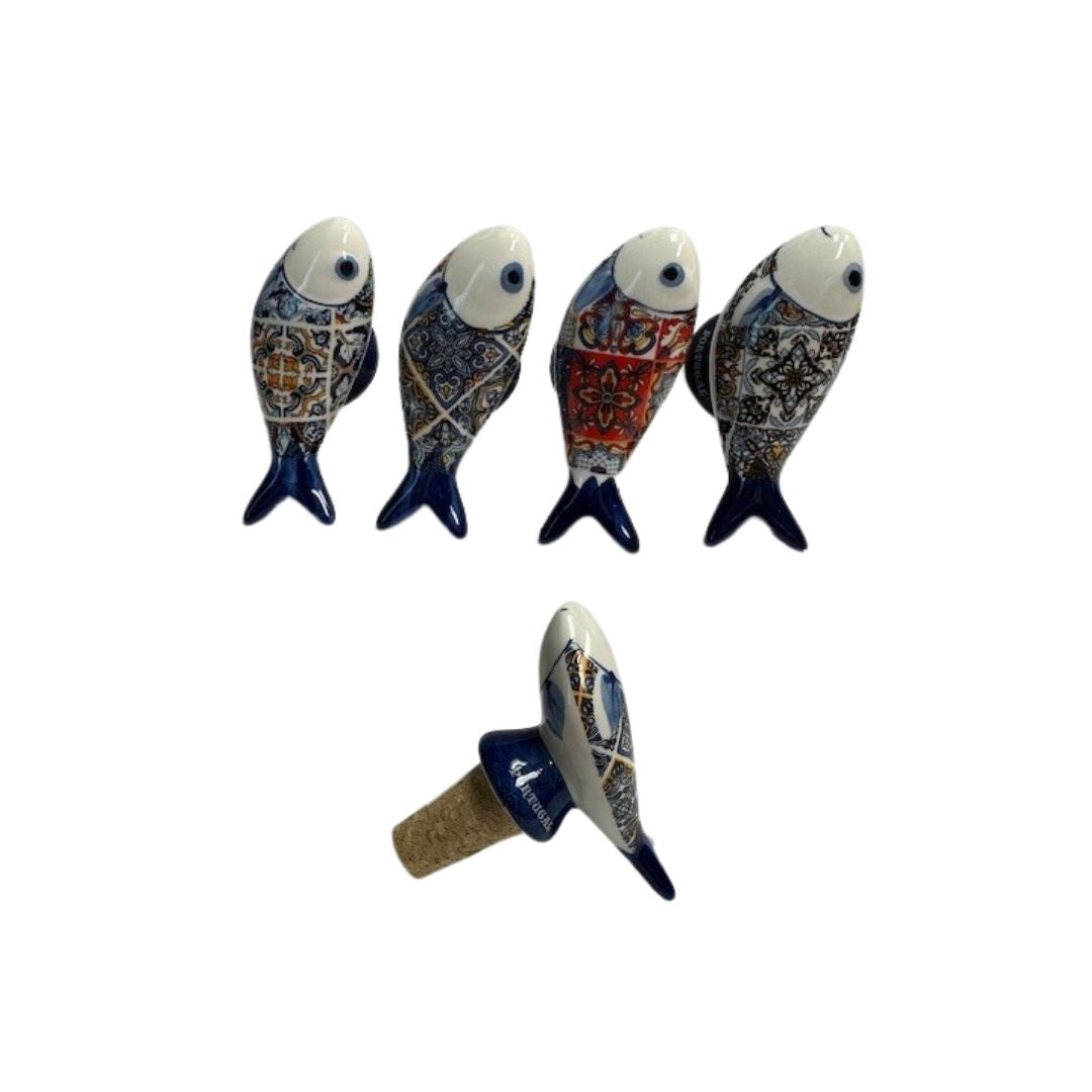 Set of 2 Sardine Shaped Azulejo Cork Stopper 3"
