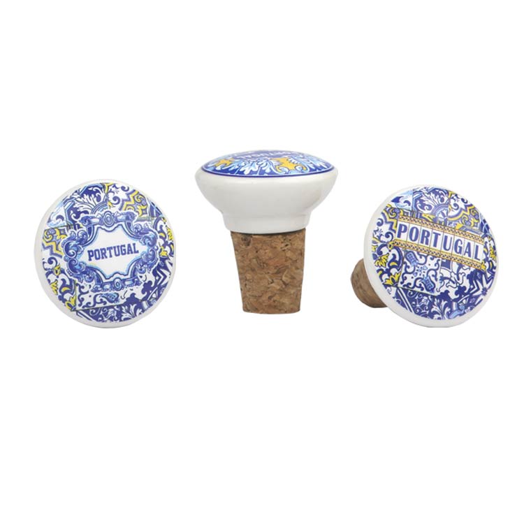 Set of 3 Azulejo Design Cork Stopper 2.75"