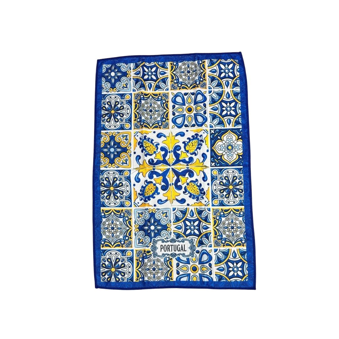 Blue & Yellow Azulejo Portugal Microfibre Kitchen Towel 24x16"