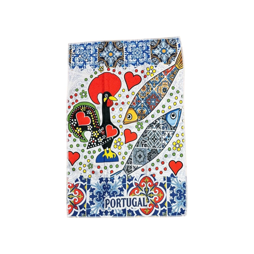 Rooster and Sardines Microfibre Kitchen Towel 24x16"