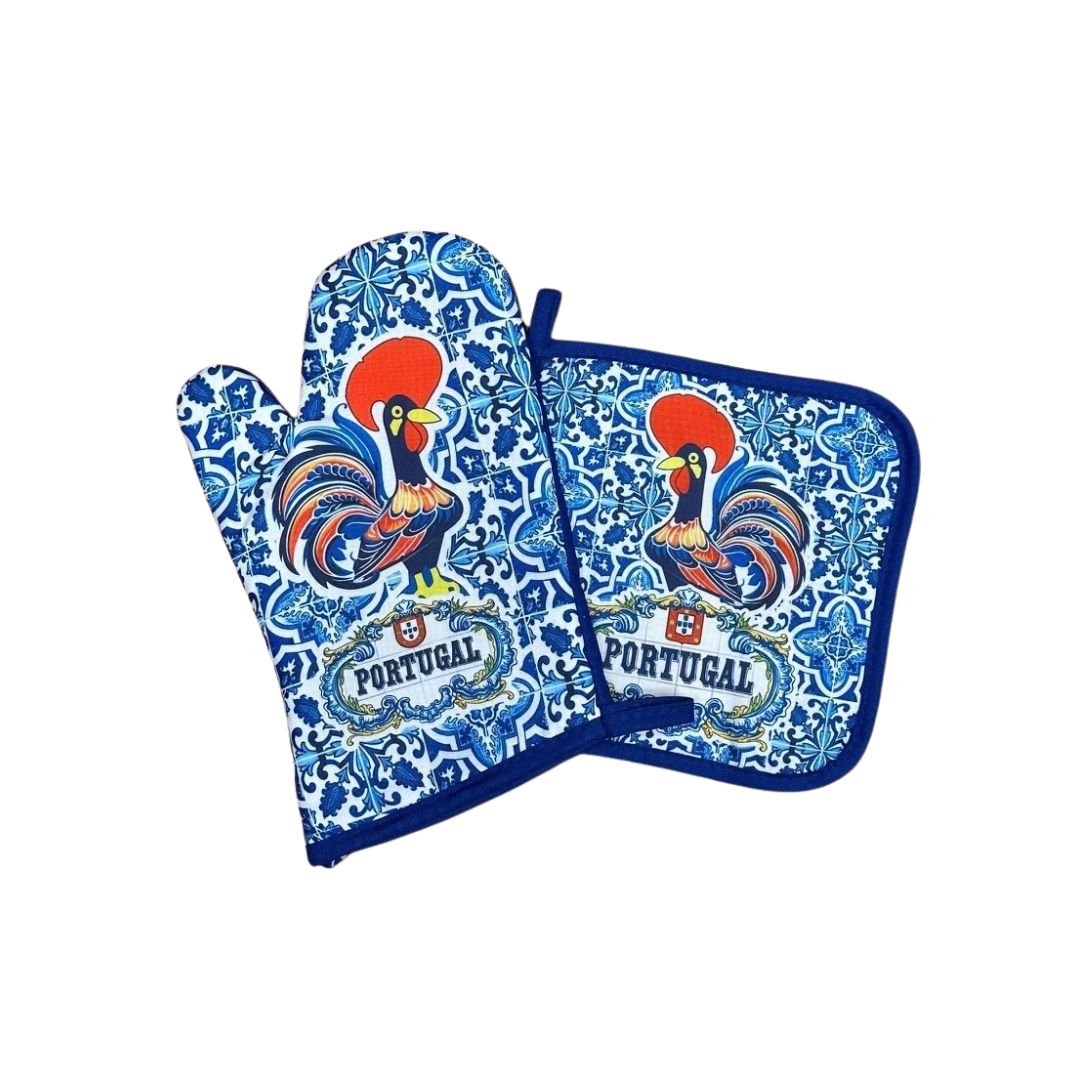 Portugal Rooster Oven Mitt and Pot Holder Set 11"