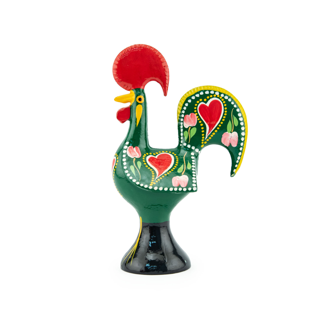 Green Metal Barcelos Rooster Statue