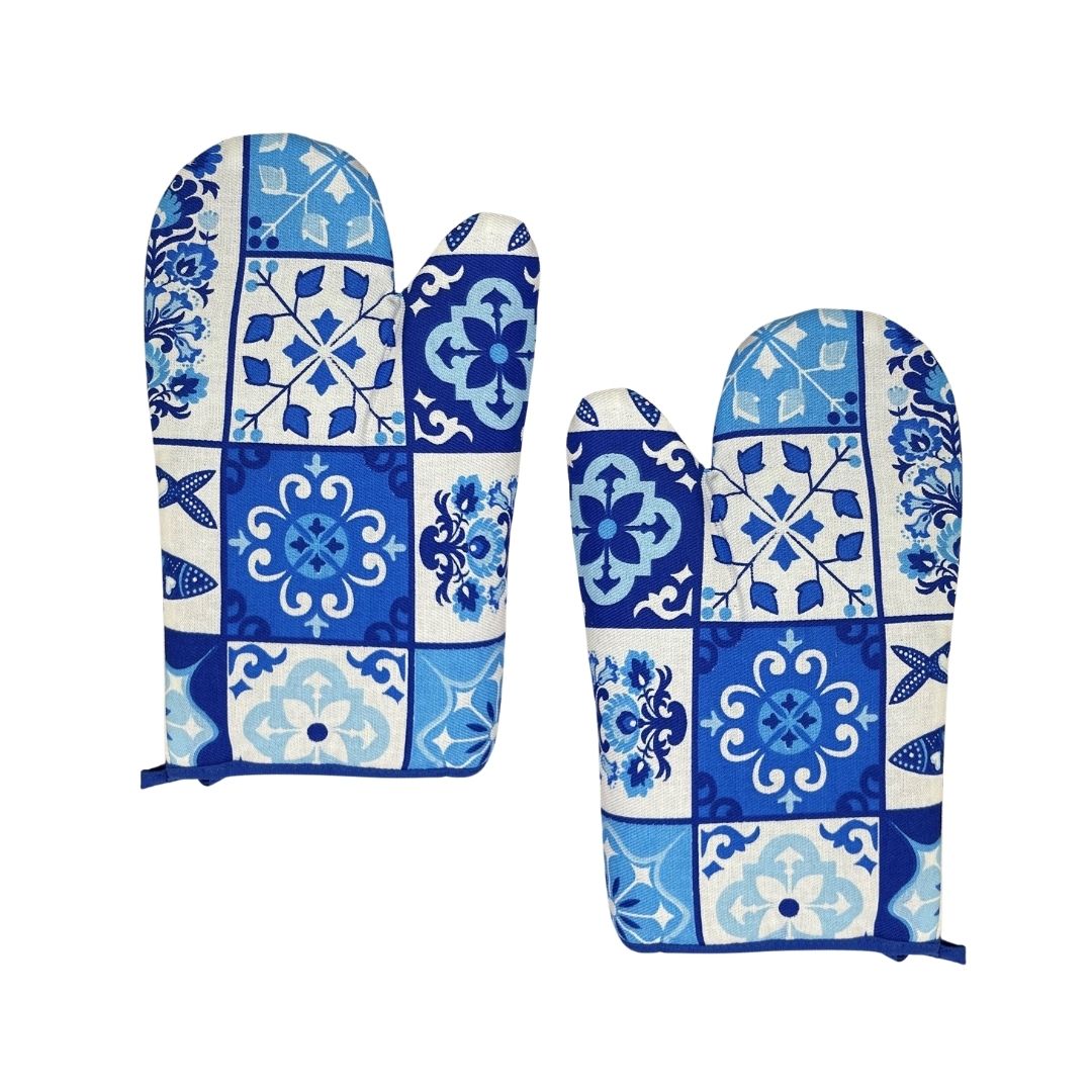 Set of 2 Blue Azulejo Oven Mitts 11x6"