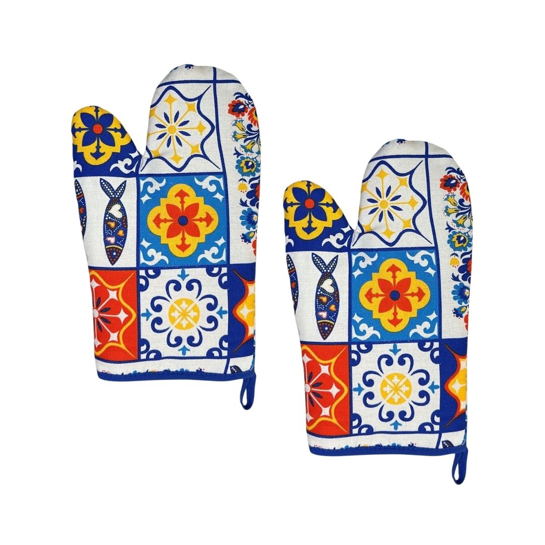 Set of 2 Multi-Colour Azulejo Oven Mitts 11x6"