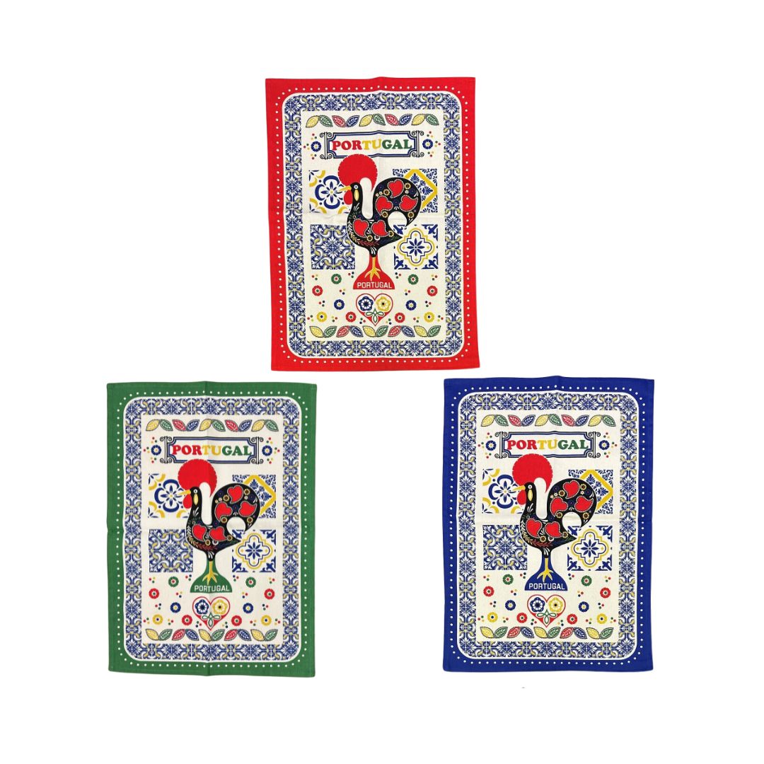 Set of 3 Rooster Kitchen Towel with Border 20x28"