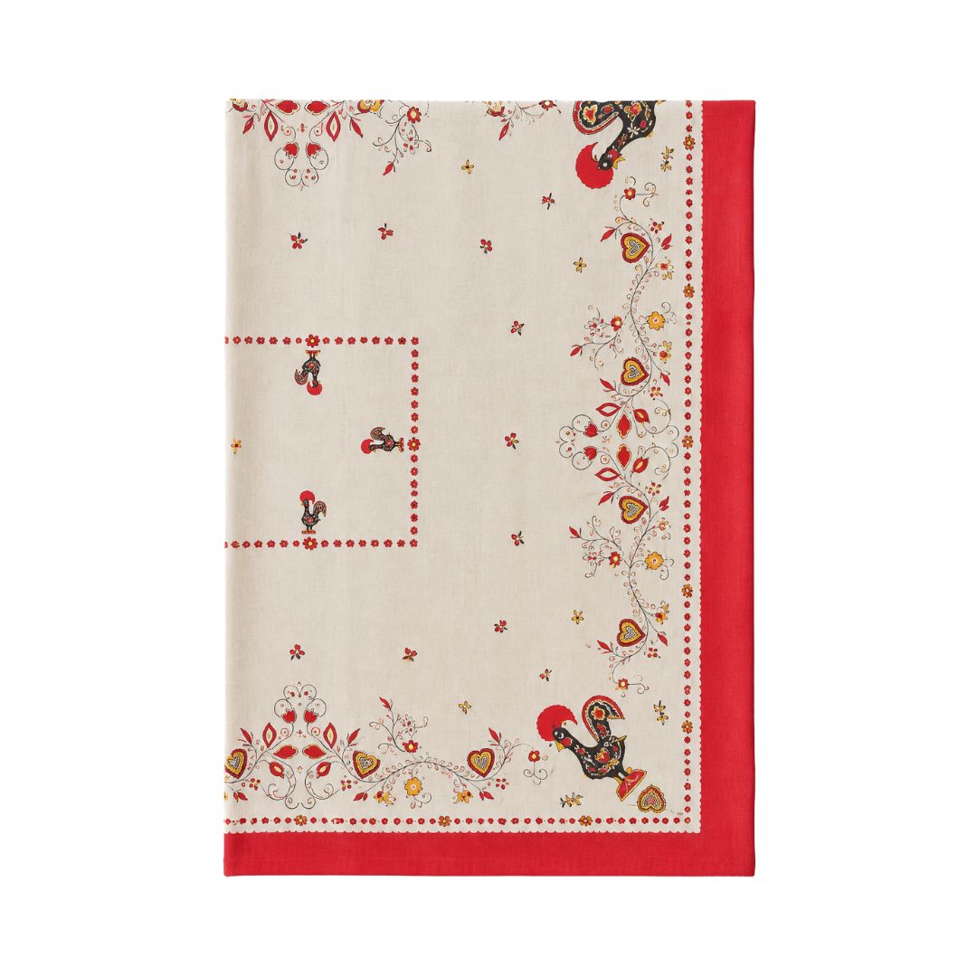 Rooster Tablecloth with Red Border