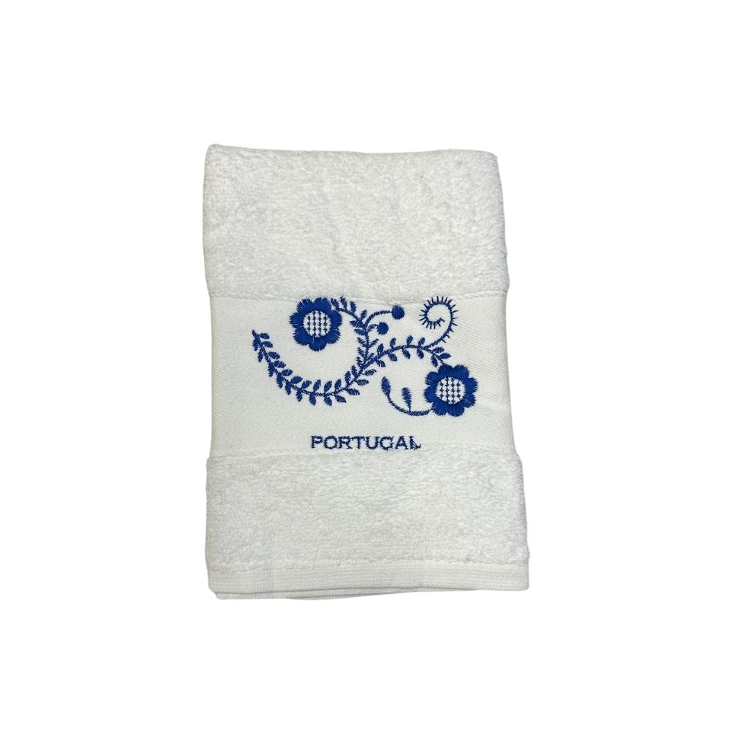 White Kitchen Towel with Blue Embroidery 20x20"