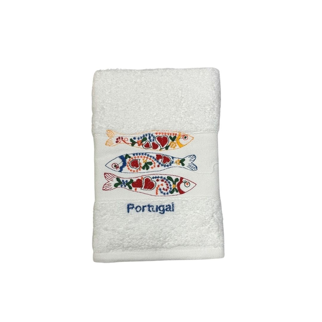 White Kitchen Towel with Sardine Embroidery 20x20"