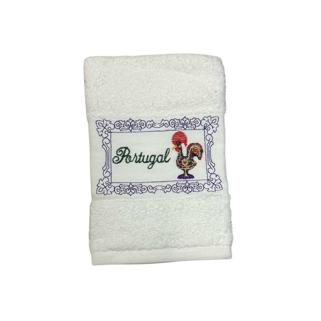 White Kitchen Towel with Rooster Embroidery 20x20"