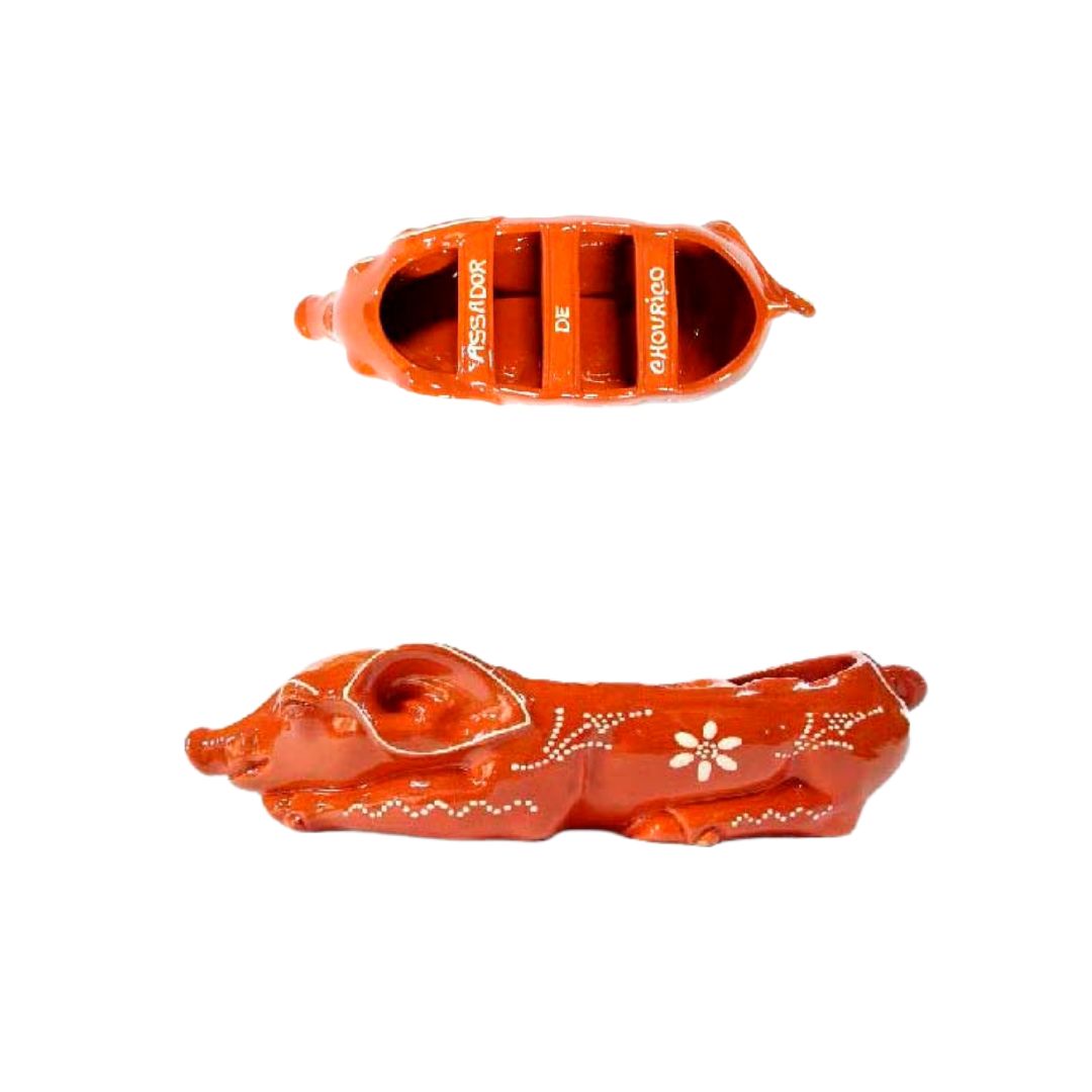 Traditional Clay Sleeping Pig Sausage Roaster 13"