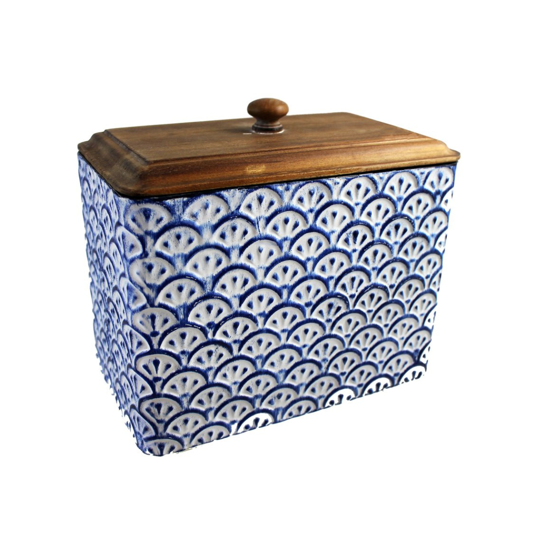 Large Blue and White Metal Storage Box 9x8.25"
